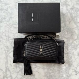 NEW SAINT LAURENT Mini Lou Camera Bag Black/Silver